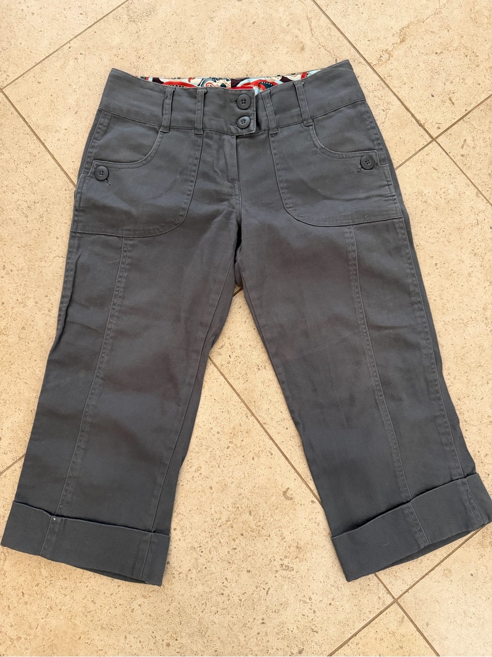 Zinc Y2K Gray Utility Capri Pants Double Button Low-Waisted Size 1